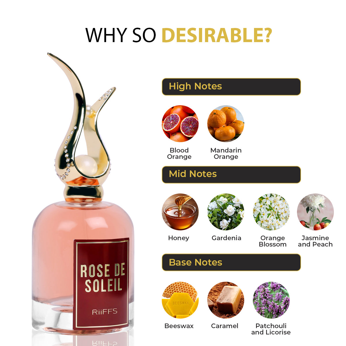 RiiFFS PERFUMS Rose De Soleil Imported Long Lasting Premium Liquid Perfume For Women, Citrusy, Sweet & Green, Soothing Fragrance, 100ml
