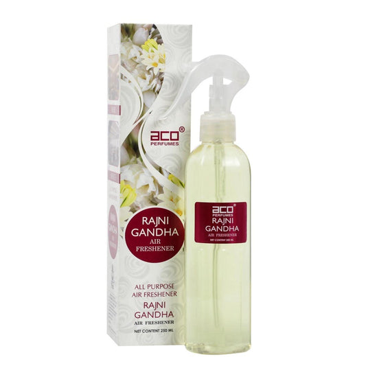 Aco Rajnigandha Premium Air Freshener, Long Lasting, Fresh & Soothing Fragrance, Natural Room Freshener For Home & Office, 250ml