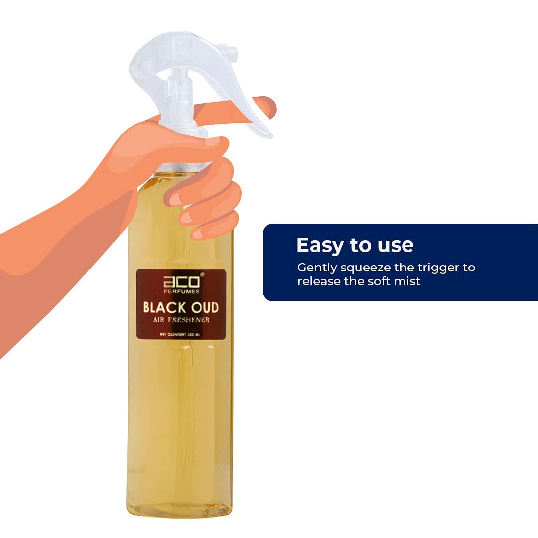 aco Black Oud Premium Air Freshener, Long Lasting, Fresh & Soothing Fragrance, Natural Room Freshener For Home & Office, 250ml