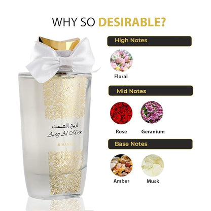 Rihanah Areej Al Musk Eau De Parfum 100 ML (3.4. F.L. O.Z.), Unisex Perfume, Made In U.A.E.