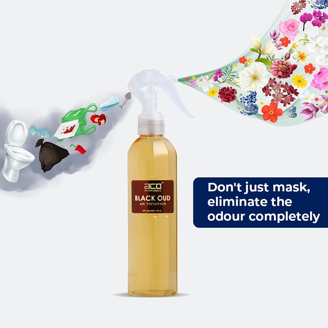 aco Black Oud Premium Air Freshener, Long Lasting, Fresh & Soothing Fragrance, Natural Room Freshener For Home & Office, 250ml