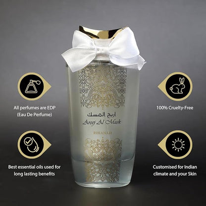 Rihanah Areej Al Musk Eau De Parfum 100 ML (3.4. F.L. O.Z.), Unisex Perfume, Made In U.A.E.