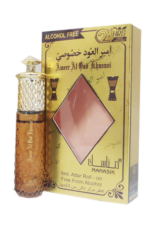 MANASIK AMEER AL OUD KHUSUSHI Alcohol - Free Concentrated Attar Roll On 6ml