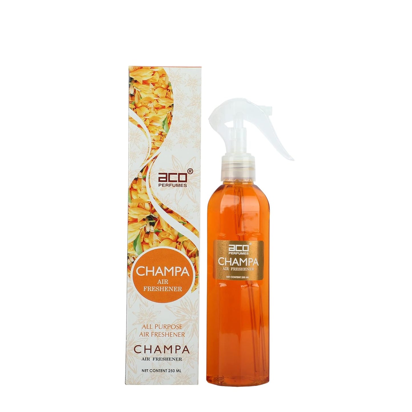 aco Champa Premium Air Freshener, Long Lasting, Fresh & Soothing Fragrance, Natural Room Freshener For Home & Office, 250ml