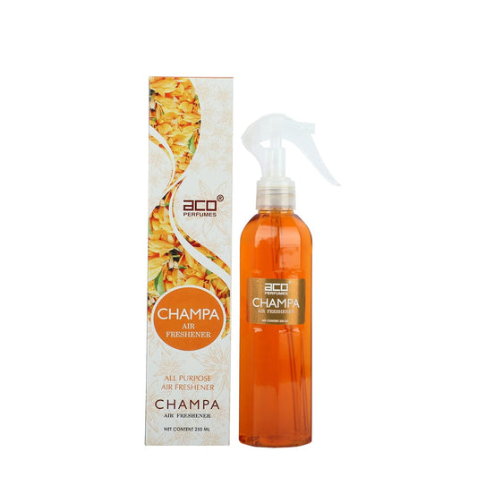 aco Champa Premium Air Freshener, Long Lasting, Fresh & Soothing Fragrance, Natural Room Freshener For Home & Office, 250ml