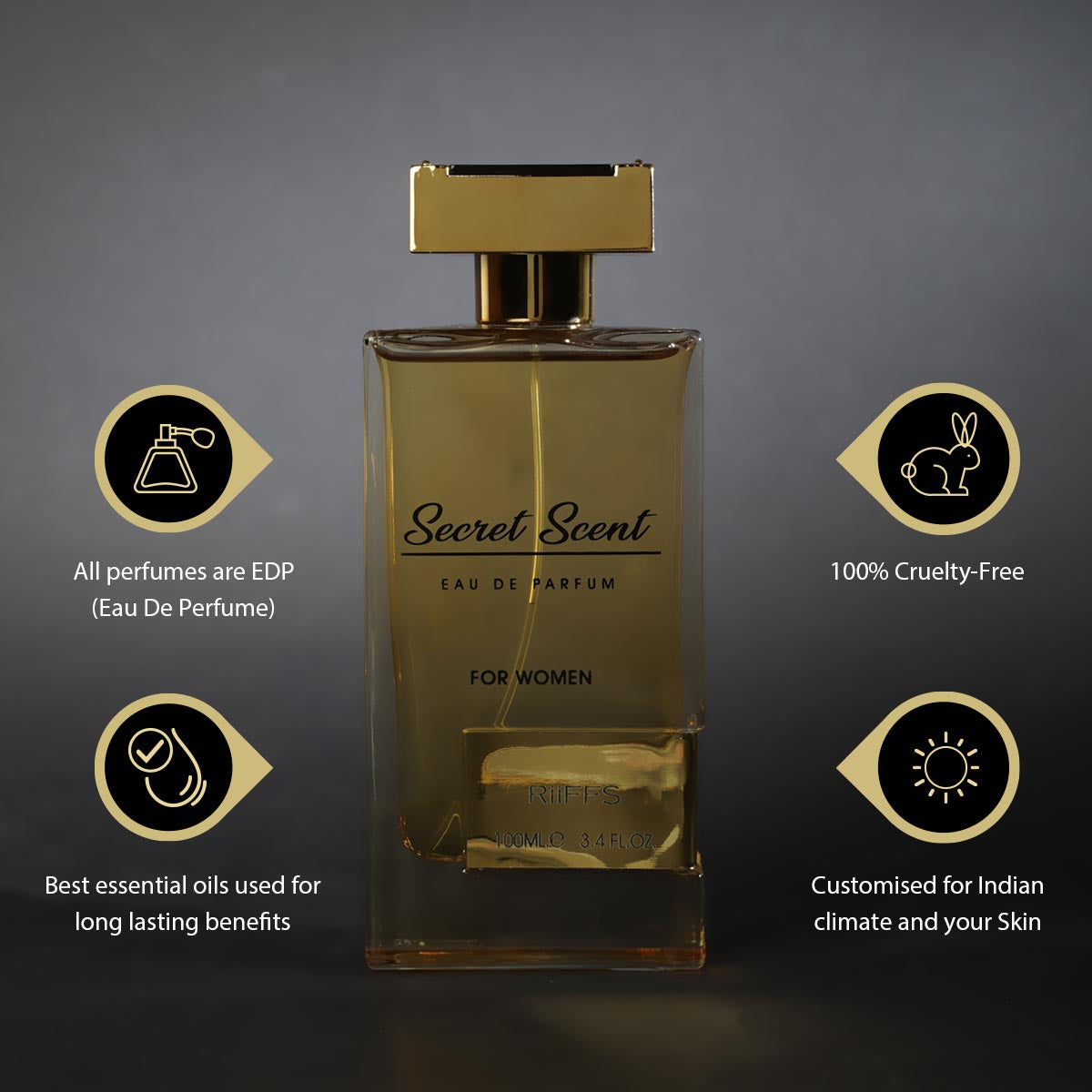 Riiffs Secret Scent Premium Imported Scent, Fresh & Soothing Fragrance, Long Lasting Perfume Spray For Women, Made in UAE, 100ml
