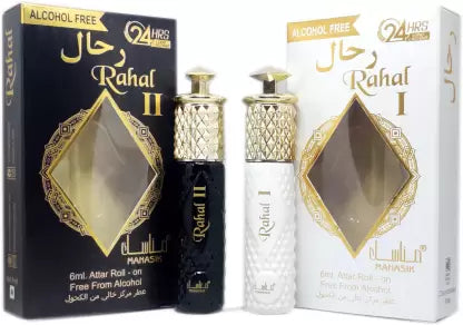 Manasik RAHAL WHITE & RAHAL BLACK Alcohol-Free Concentrated Attar Roll On 12ml.(COMBO SET) Floral Attar
